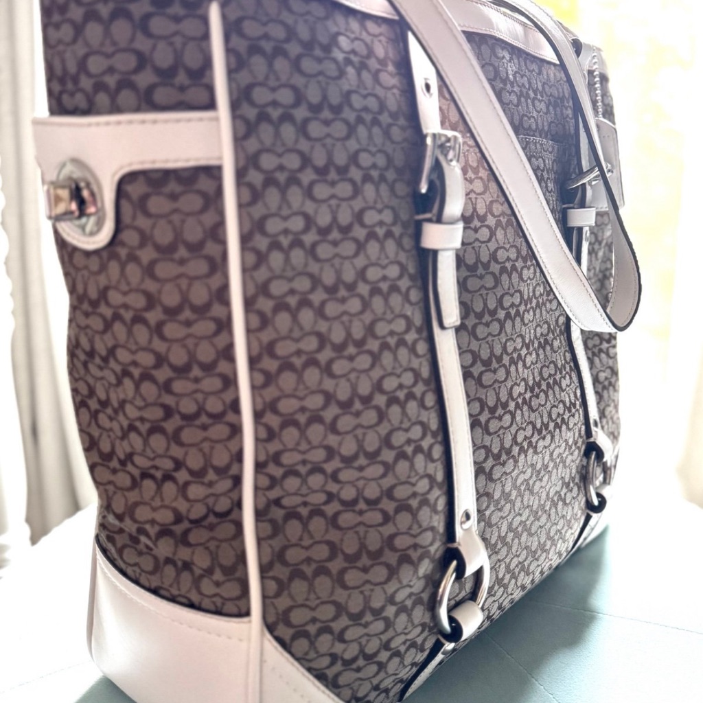 Coach Brown And White Tote Bag With Signature Design